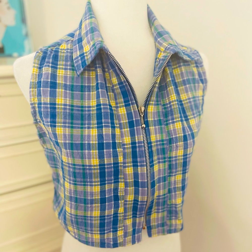 Vintage 90s Cropped Plaid Top - Picture 2 of 9